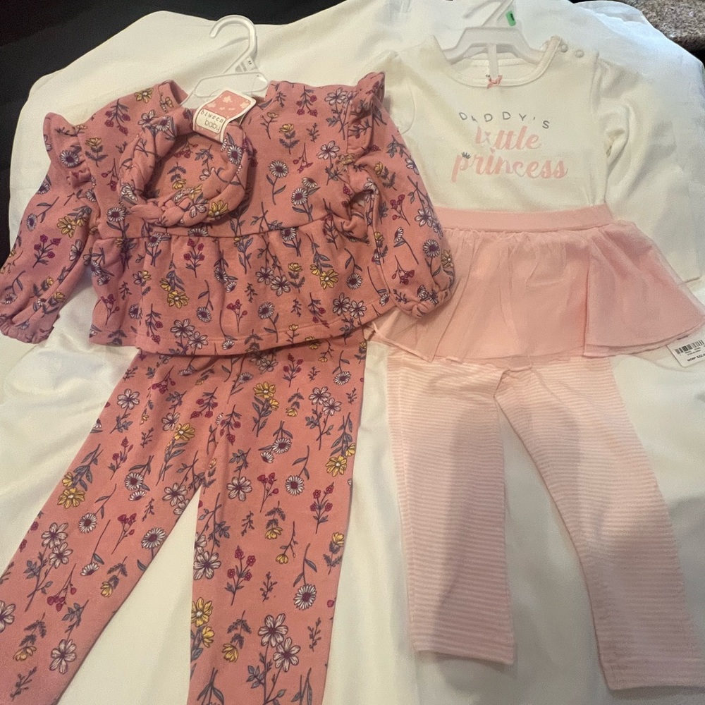 Bundle Carter's Baby Set with Pink Striped Design and Btween Baby Floral Set.